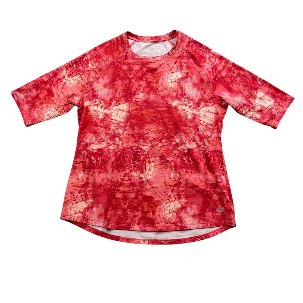 Reel Legends Large Red Print Reel-Tec Womens‎ Short Sleeve Top Fishing